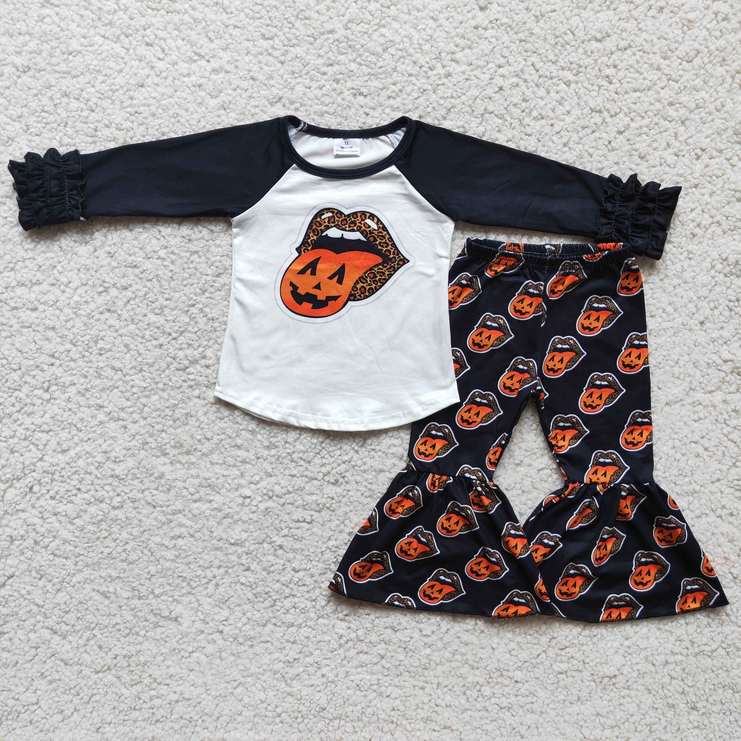 6 B1-4 Halloween pumpkin long sleeve pants girls set