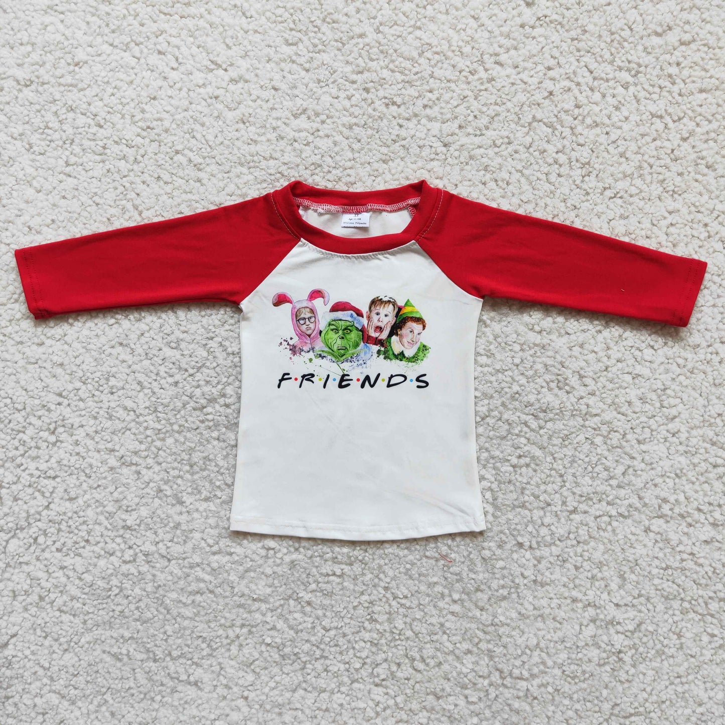 6 B10-22 Christmas friends green face long sleeve boys top