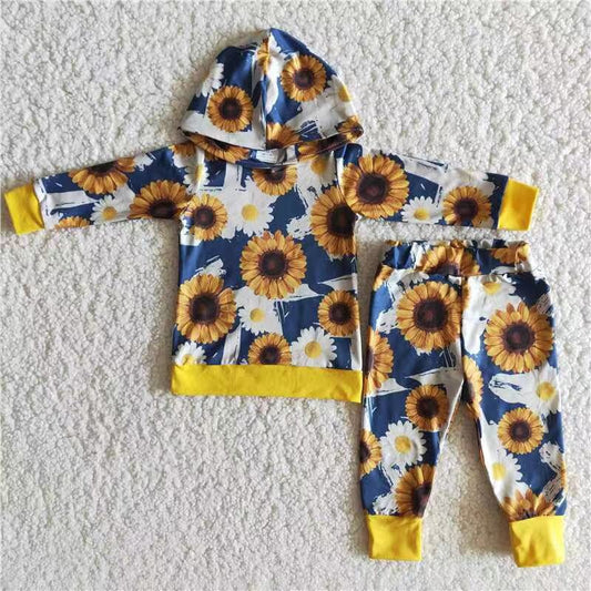 6 B10-5 Sunflowers hoodie long sleeve pants boys set