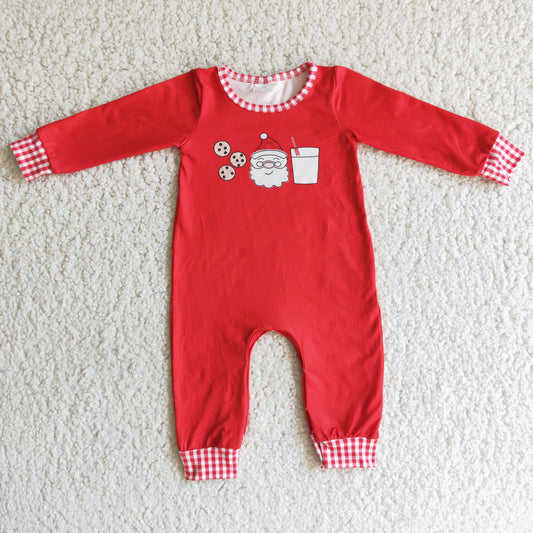 6 B11-27 Christmas Santa Cookie Milk Red Long Sleeve Romper