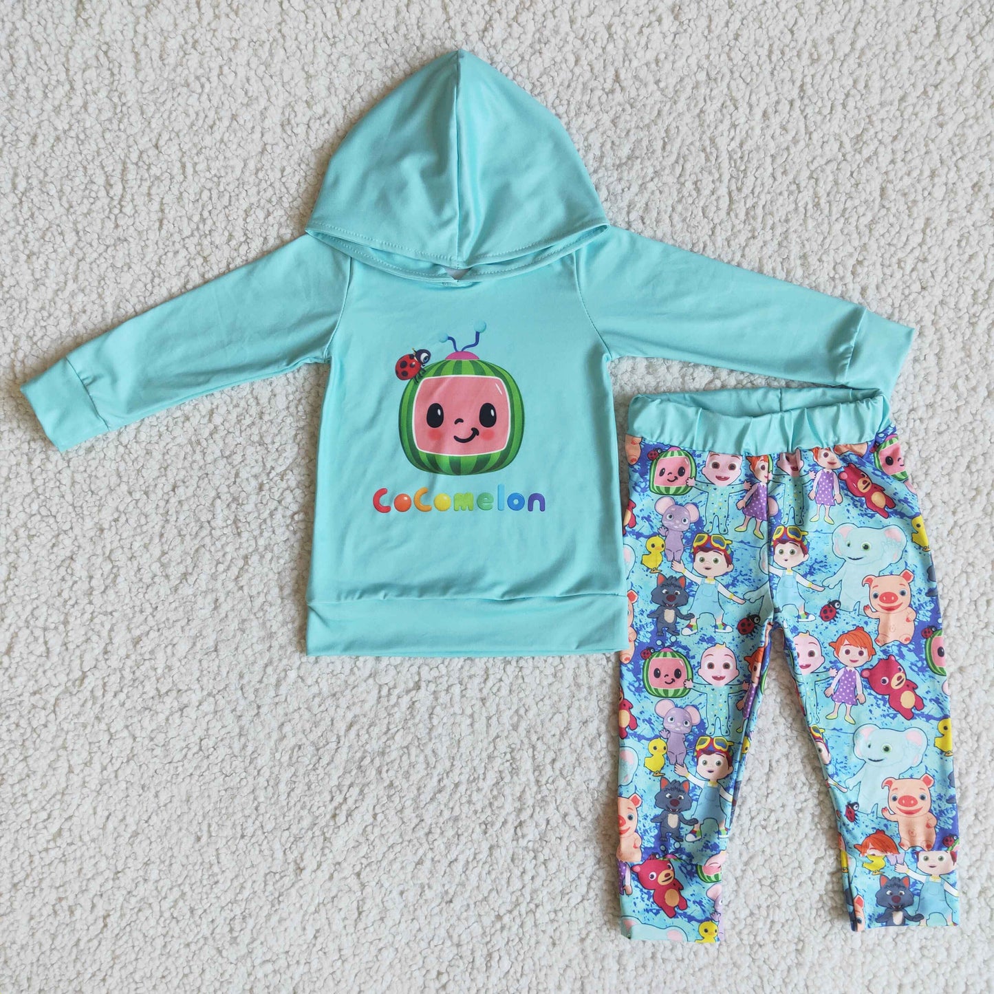 6 B11-38 cartoon watermelon blue hoodie long sleeve pants boys set