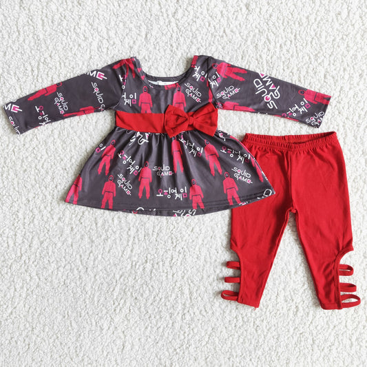 6 B13-16 Cartoon red long sleeve pants girls set