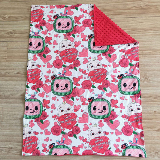 6 B2-18 Valentine's Day Melon Heart Pink Baby Blanket