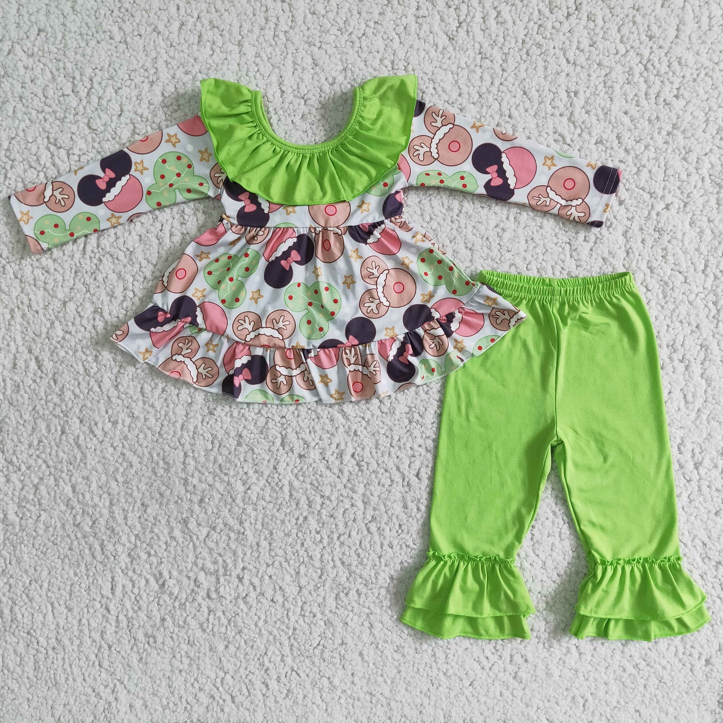 6 B2-40 Christman cartoon green long sleeve pants girls set