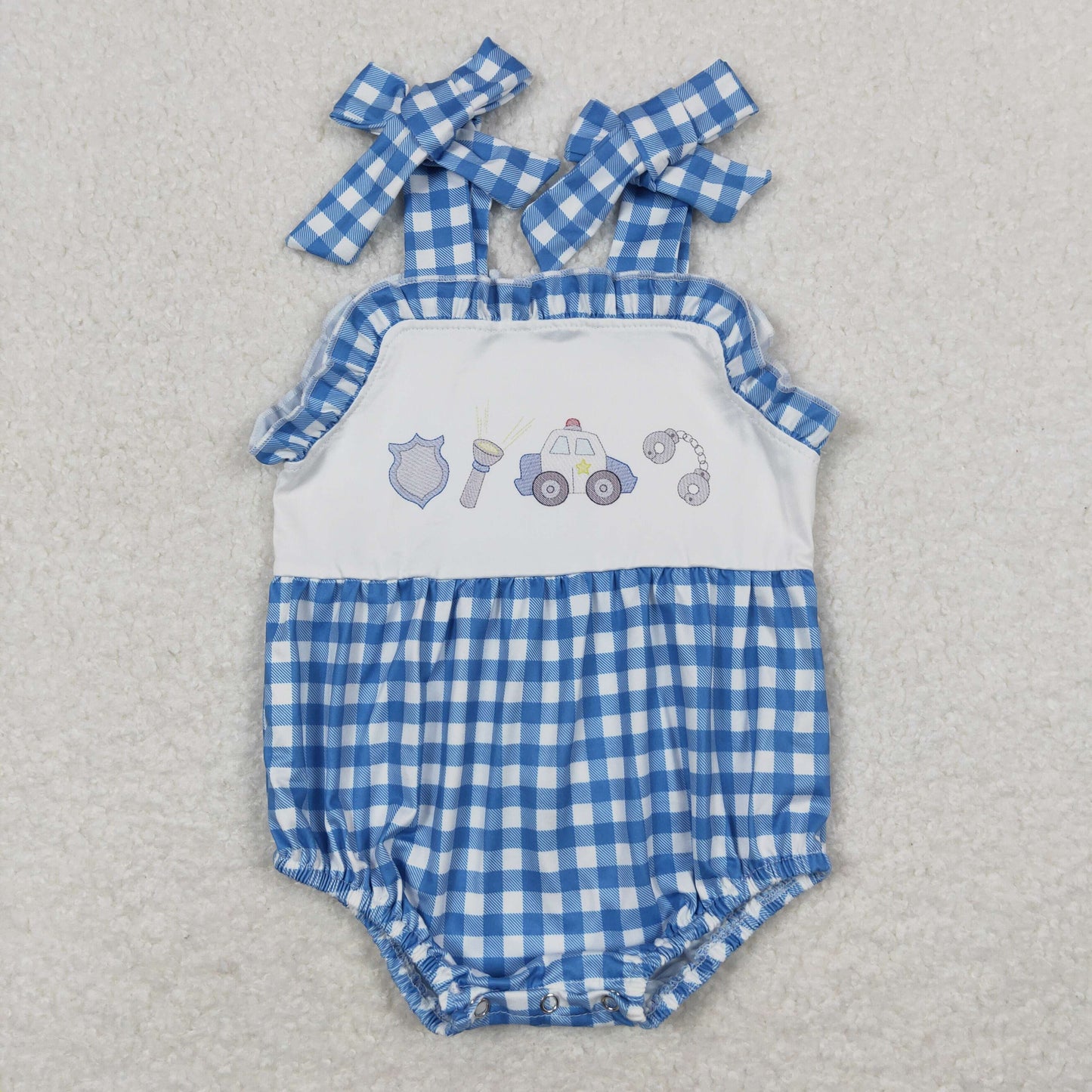 SR1171 Police car blue checkered girls romper