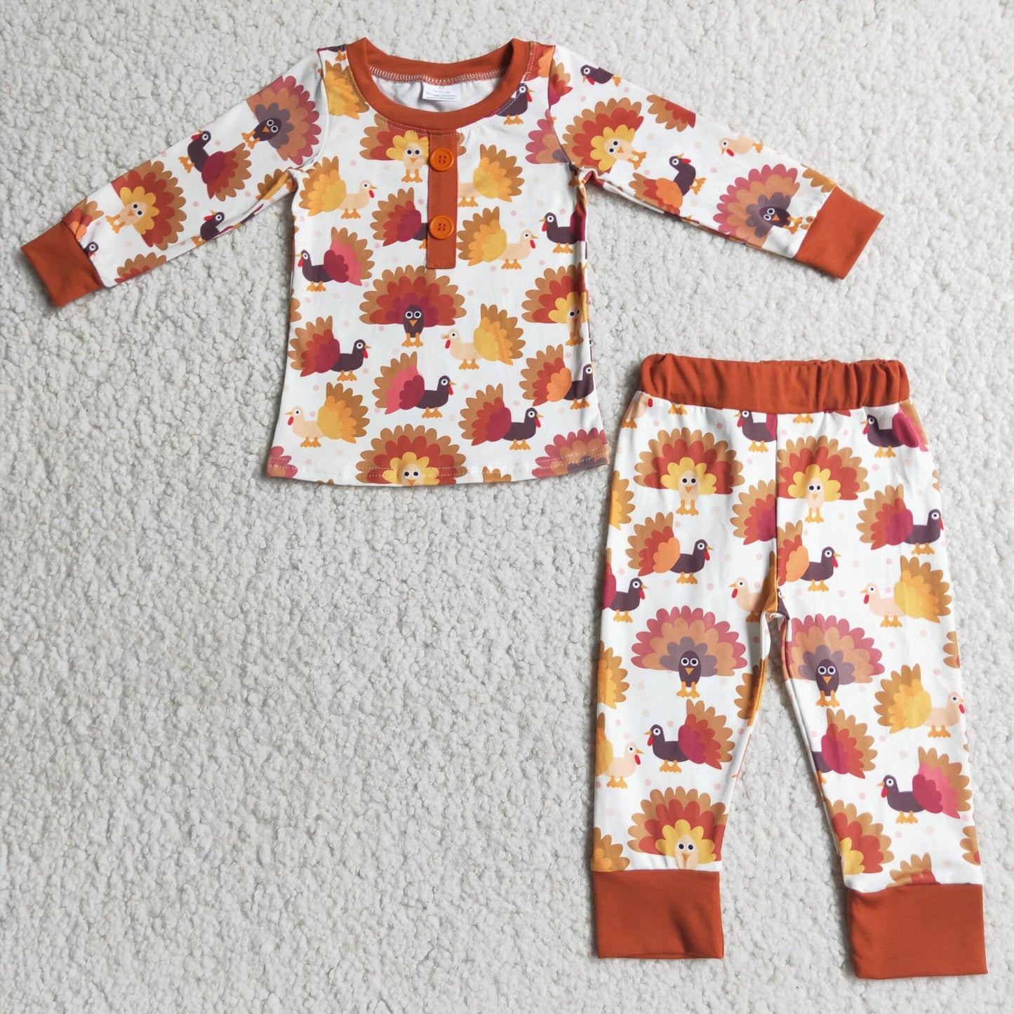 6 B3-3 Thanksgiving turkey brown long sleeve pants boys pajamas