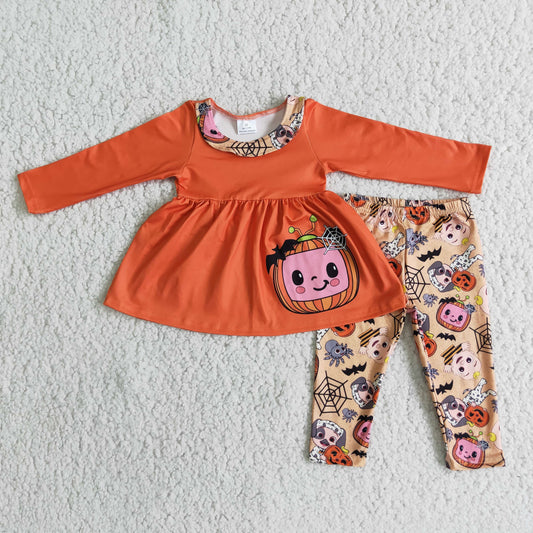 6 B4-40 Halloween cartoon watermelon orange long sleeve pants girls set