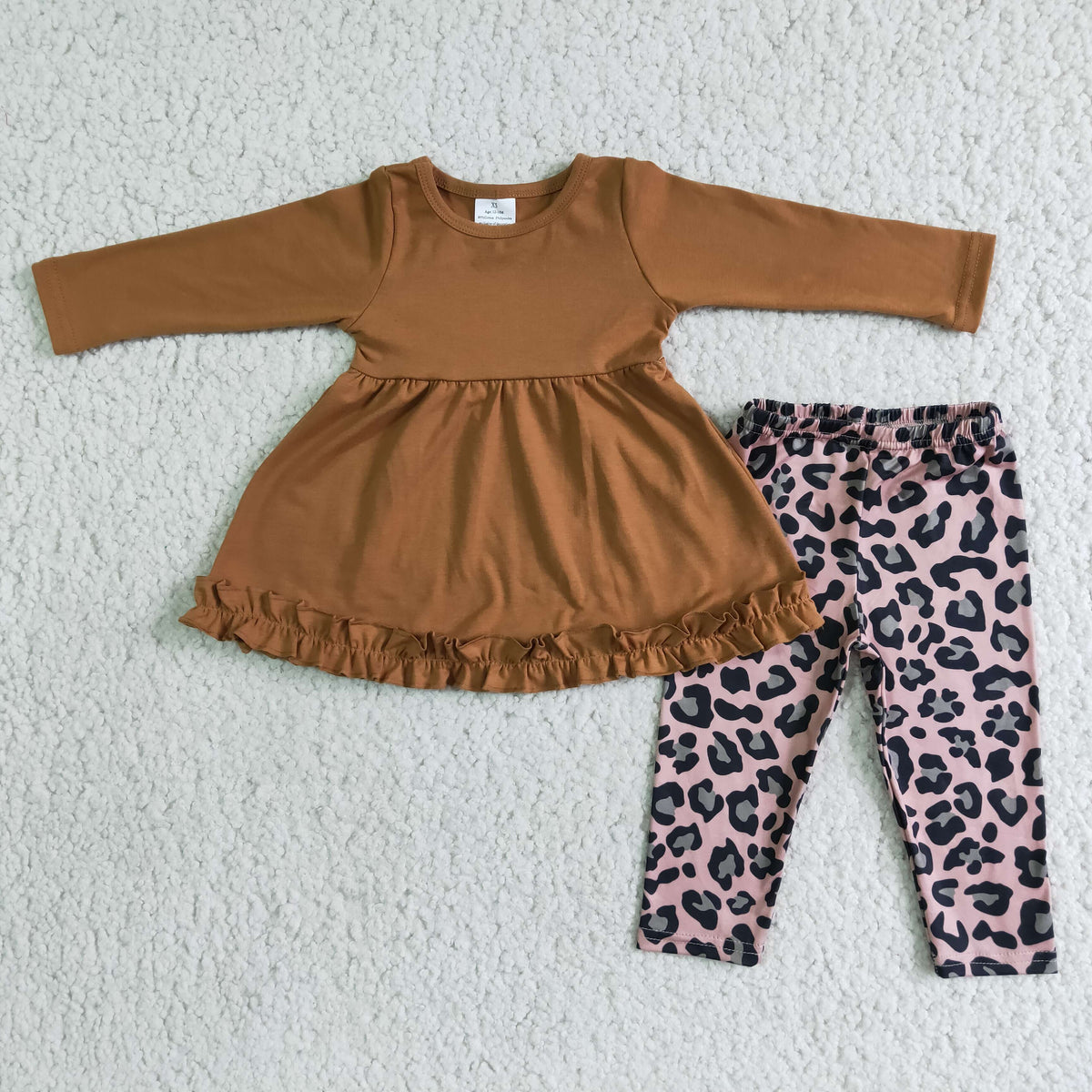 6 B6-21 Brown long sleeve leopard pants girls set