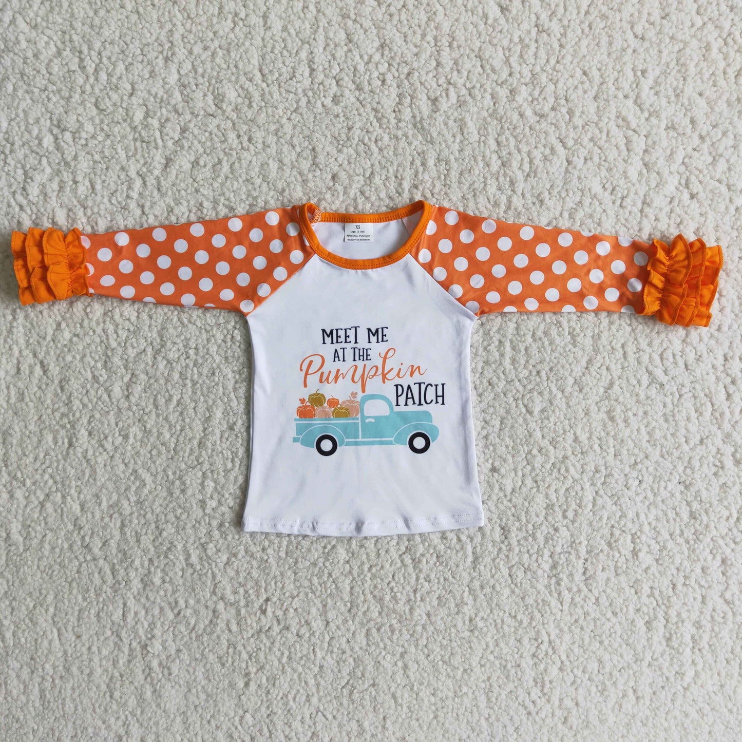 6 B6-31 Meet me pumpkin patch orange dot long sleeve girls top