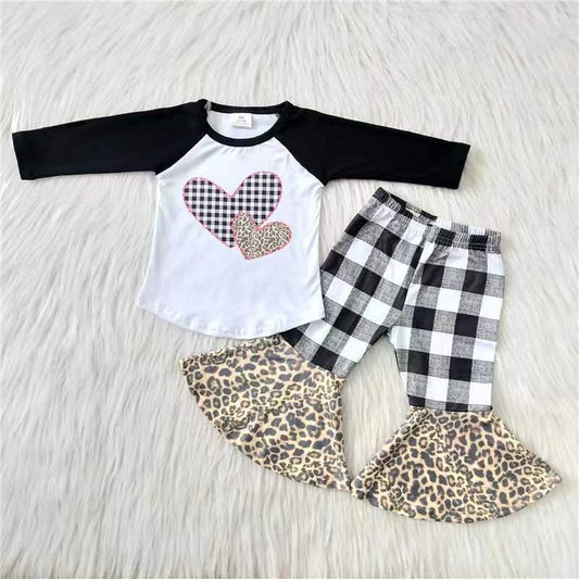 6 B7-23 Valentine Leopard Print Long Sleeve Checkered Pants Girls Set