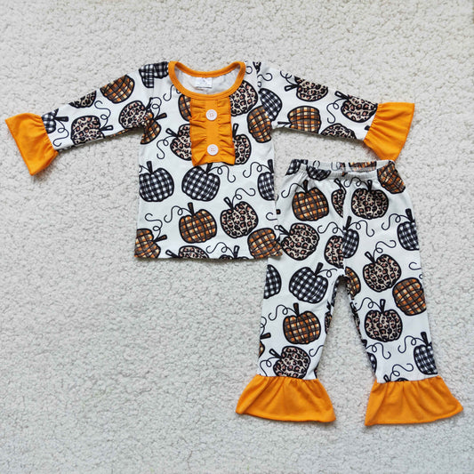 6 C10-38 Leopard pumpkin long sleeve pants girls pajamas