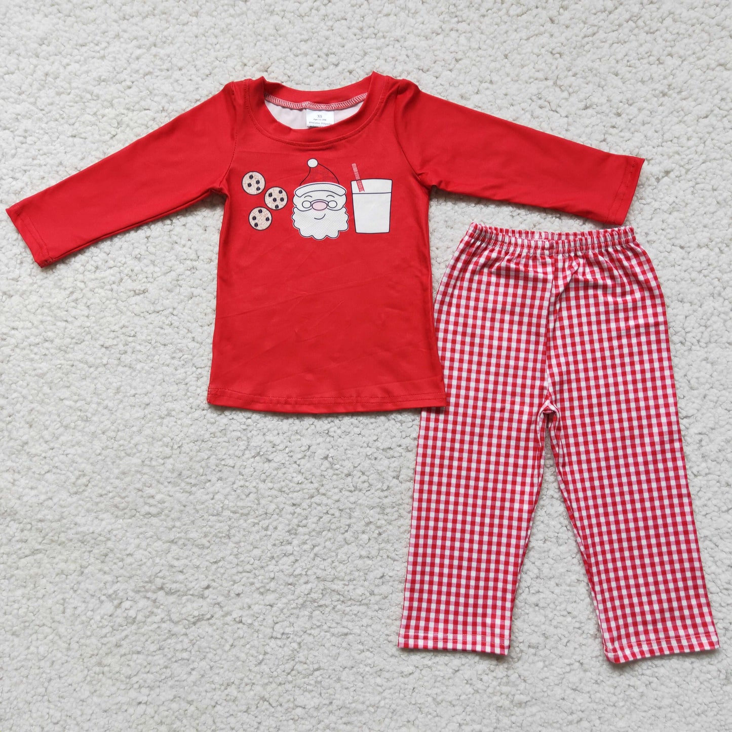 6 C11-3 Christmas Santa Claus milk cookie red long sleeve checkered pants boys set