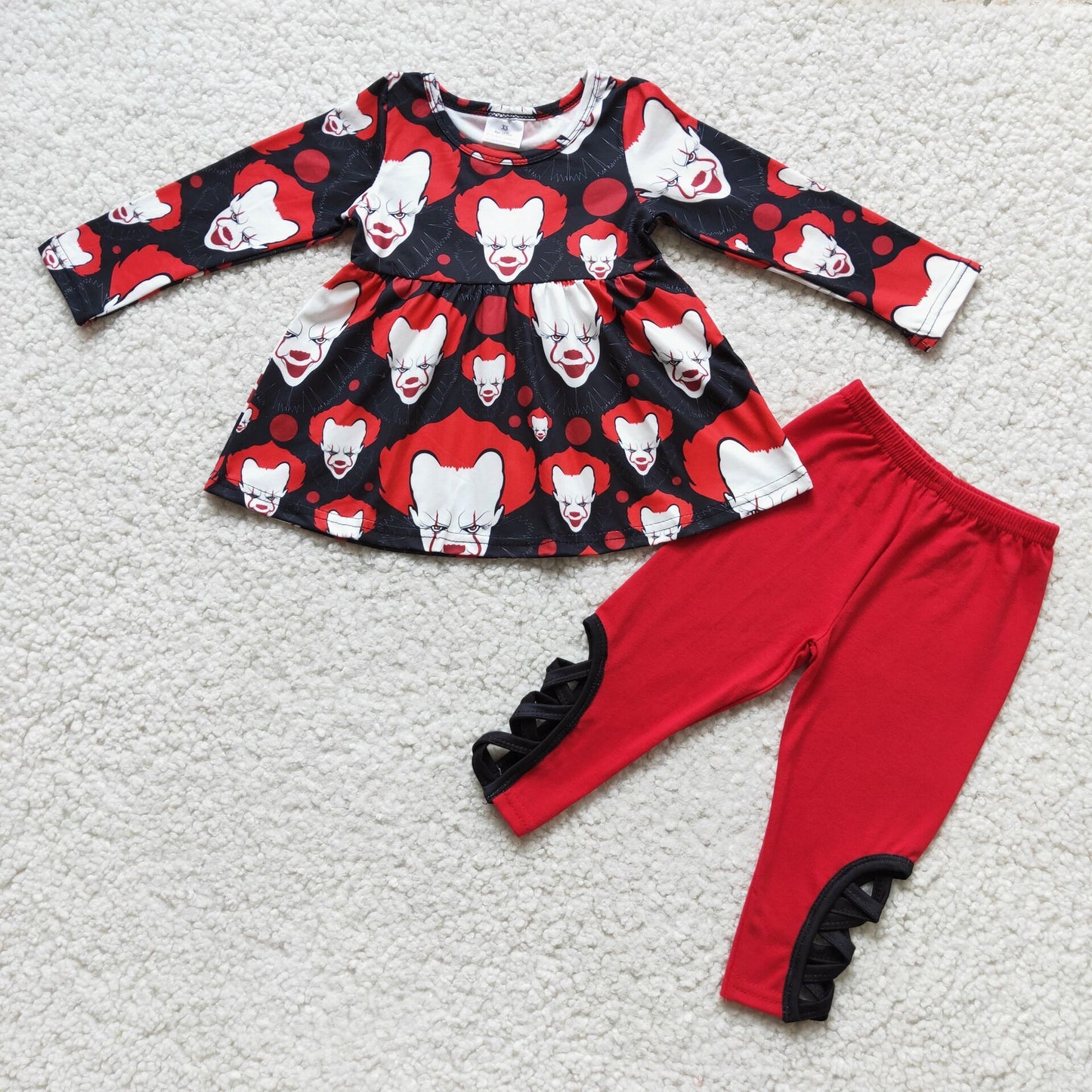 6 C7-23 Halloween horror clown long sleeve red pants girls set