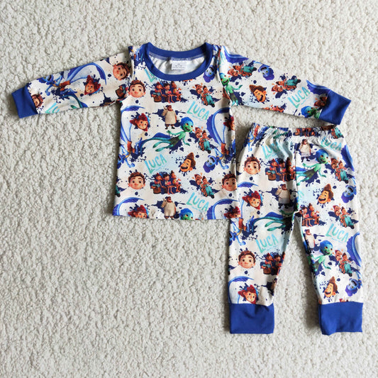 6 C7-25 Cartoon blue long sleeve boys set