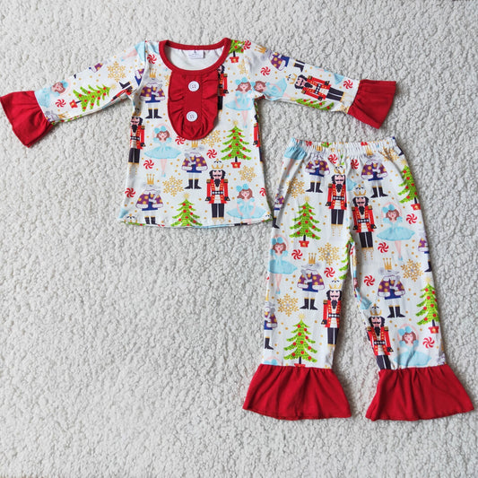 6 C7-5 Christmas Tree Dance Girl Soldier Long Sleeve Pants Girls Pajamas