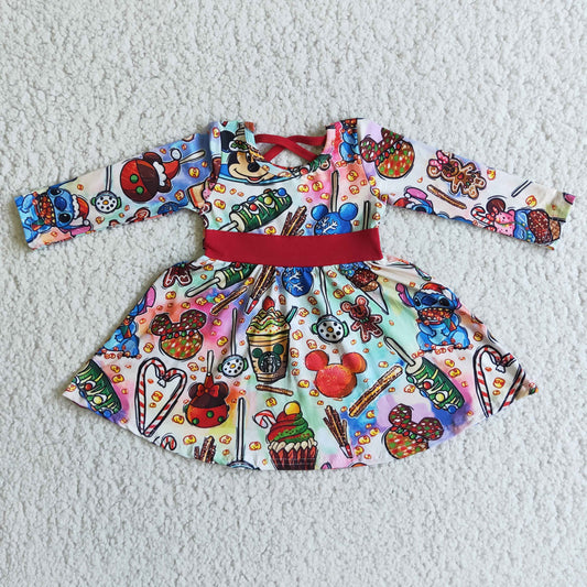 6 C9-17 Christmas cartoon coffee long sleeve girls dress