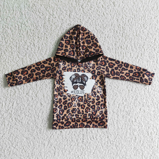 6 C9-18 Kid Life Girl Leopard Long Sleeve Hoodie Girls Top