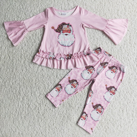 6 C9-23 Christmas Santa Claus pink long sleeve pants girls set