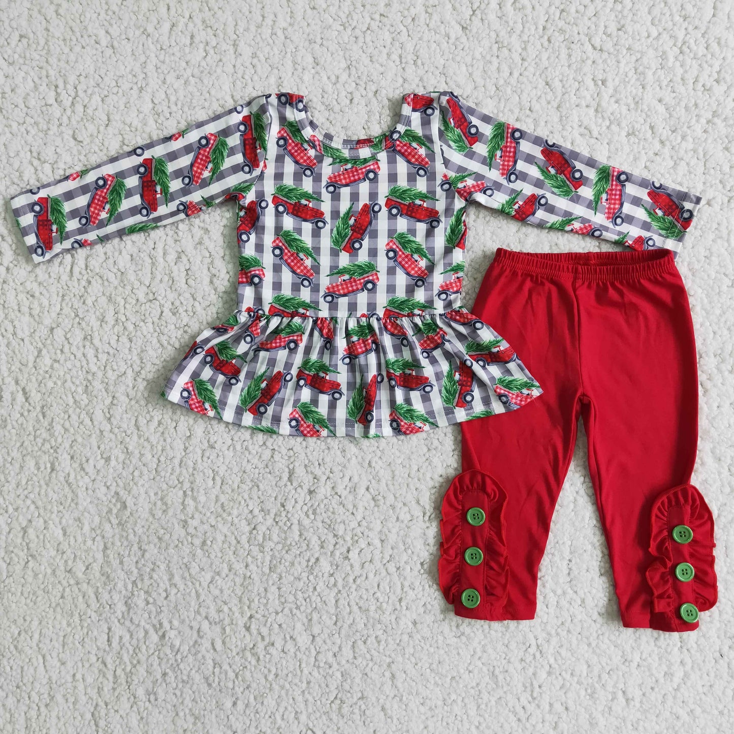 6 C9-24 Christmas truck tree long sleeve red pants girls set