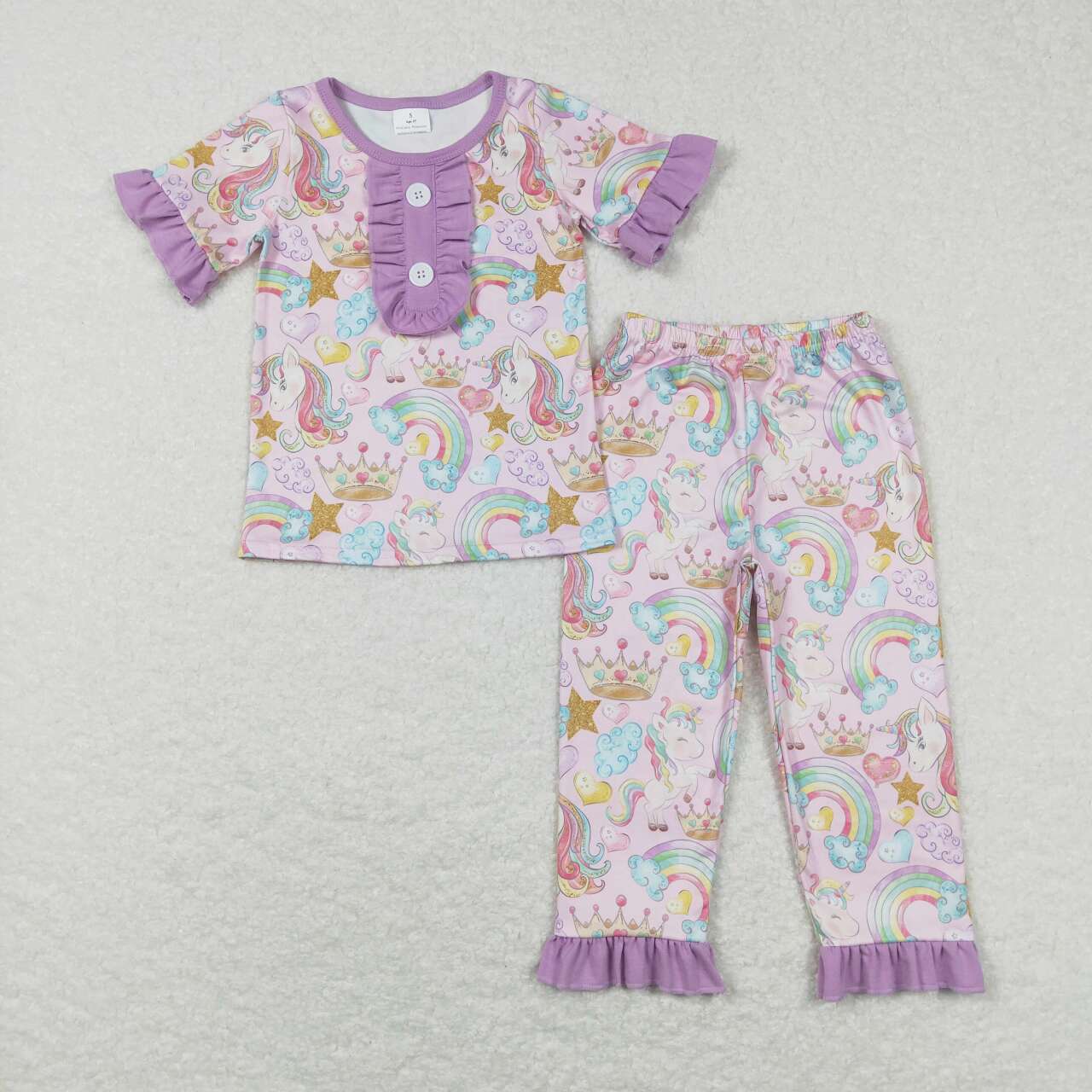 GSPO0949 Unicorn rainbow star pink short sleeve pants girls pajamas