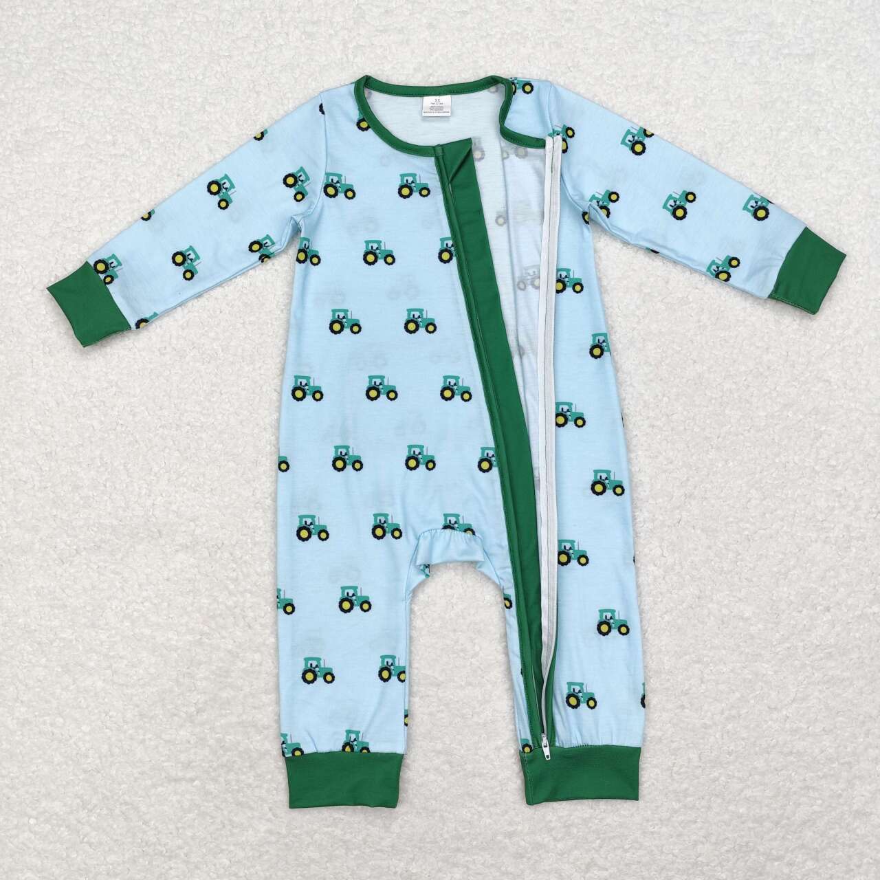 bamboo LR1253 farm tractor blue long sleeve boys zipper romper