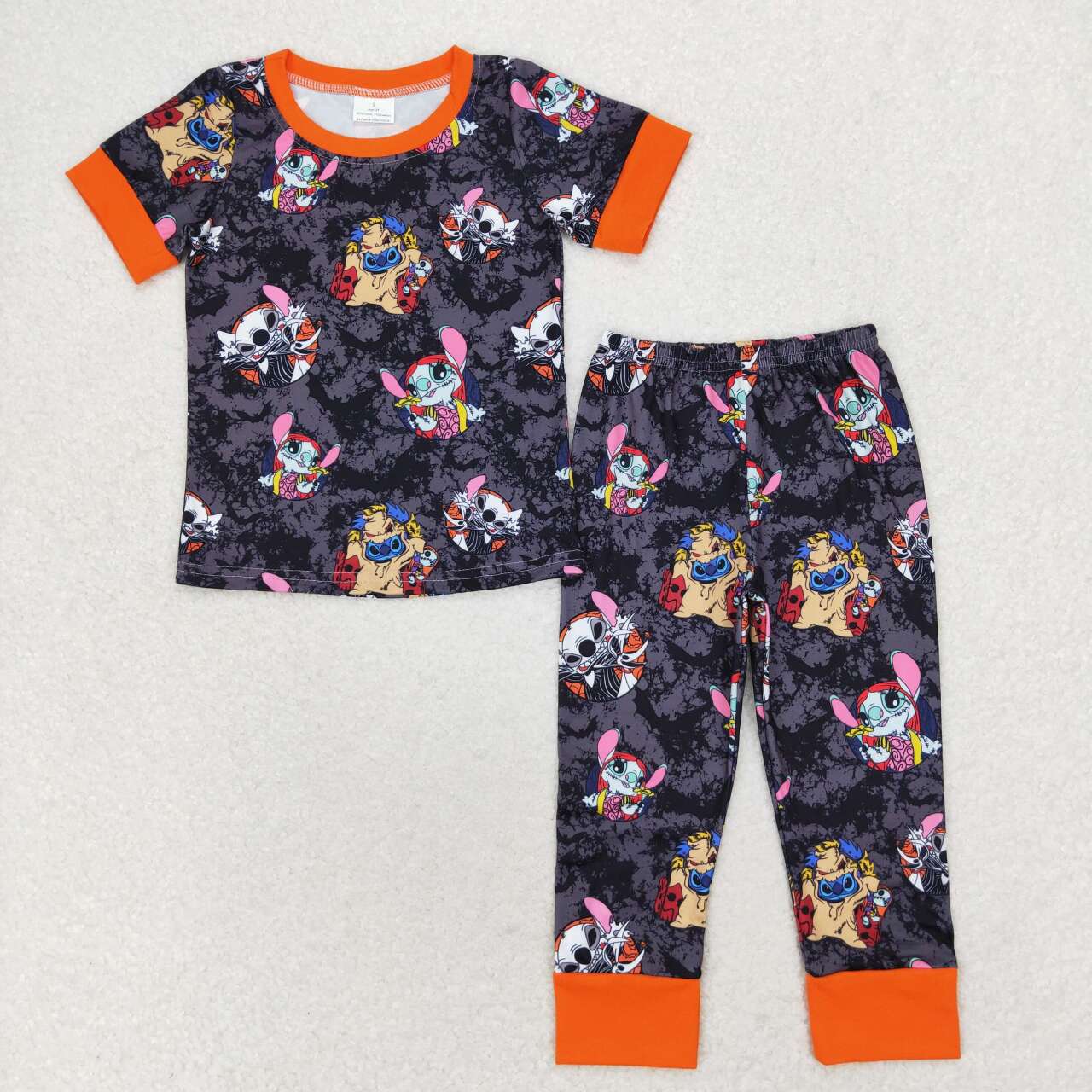 BSPO0417 Halloween skull cartoon animals blue short sleeve pants boys pajamas