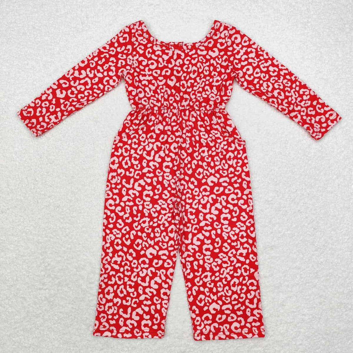 LR1139 red leopard long sleeve girls jumpsuits