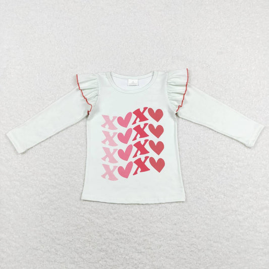 GT0441 Valentine's Day XOXO Heart Long Sleeve Girls Top