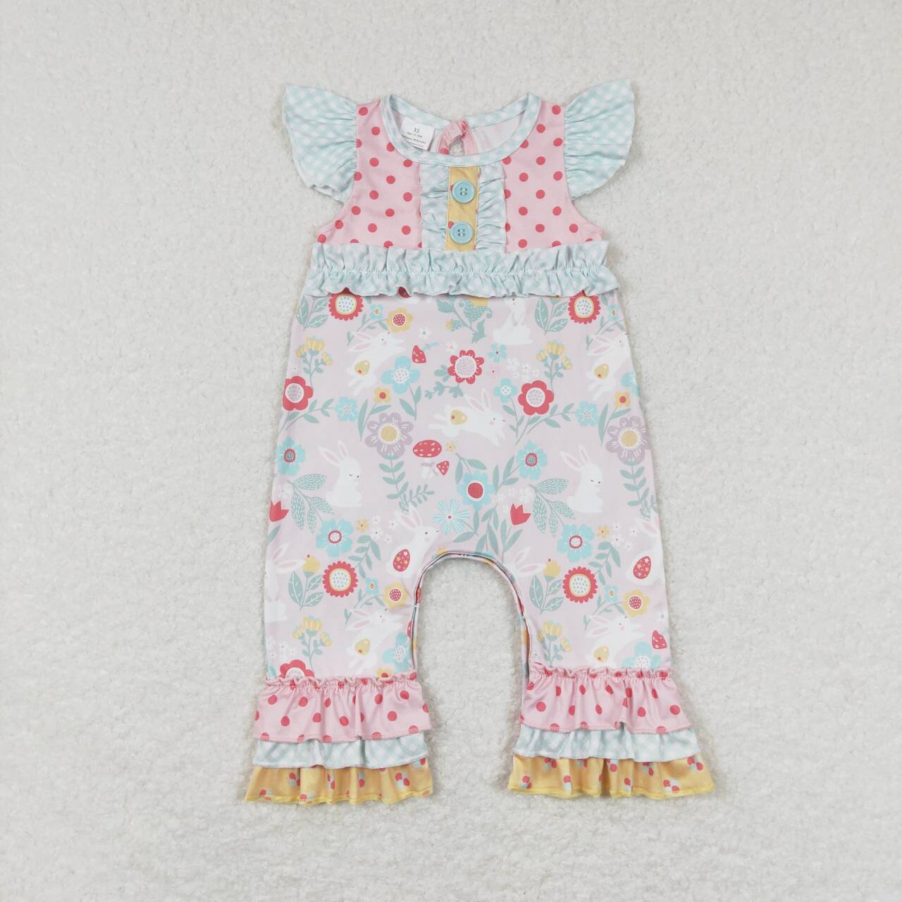 SR0466 Colorful flowers pink flutter sleeve girls romper