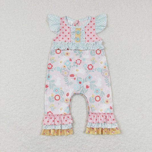 SR0466 Colorful flowers pink flutter sleeve girls romper