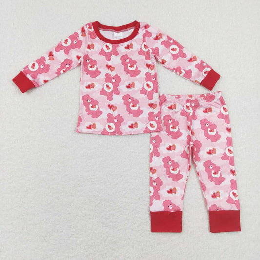 GLP1090 Valentine's Day heart bear pink long sleeve pants girls pajamas