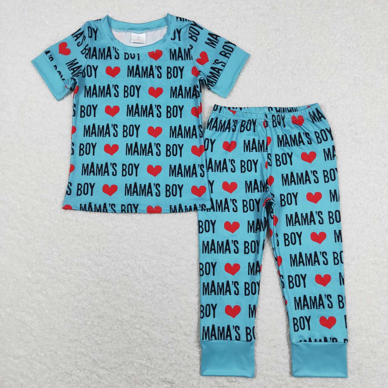 BSPO0168 Mamas boy heart green short sleeve pants boys pajamas