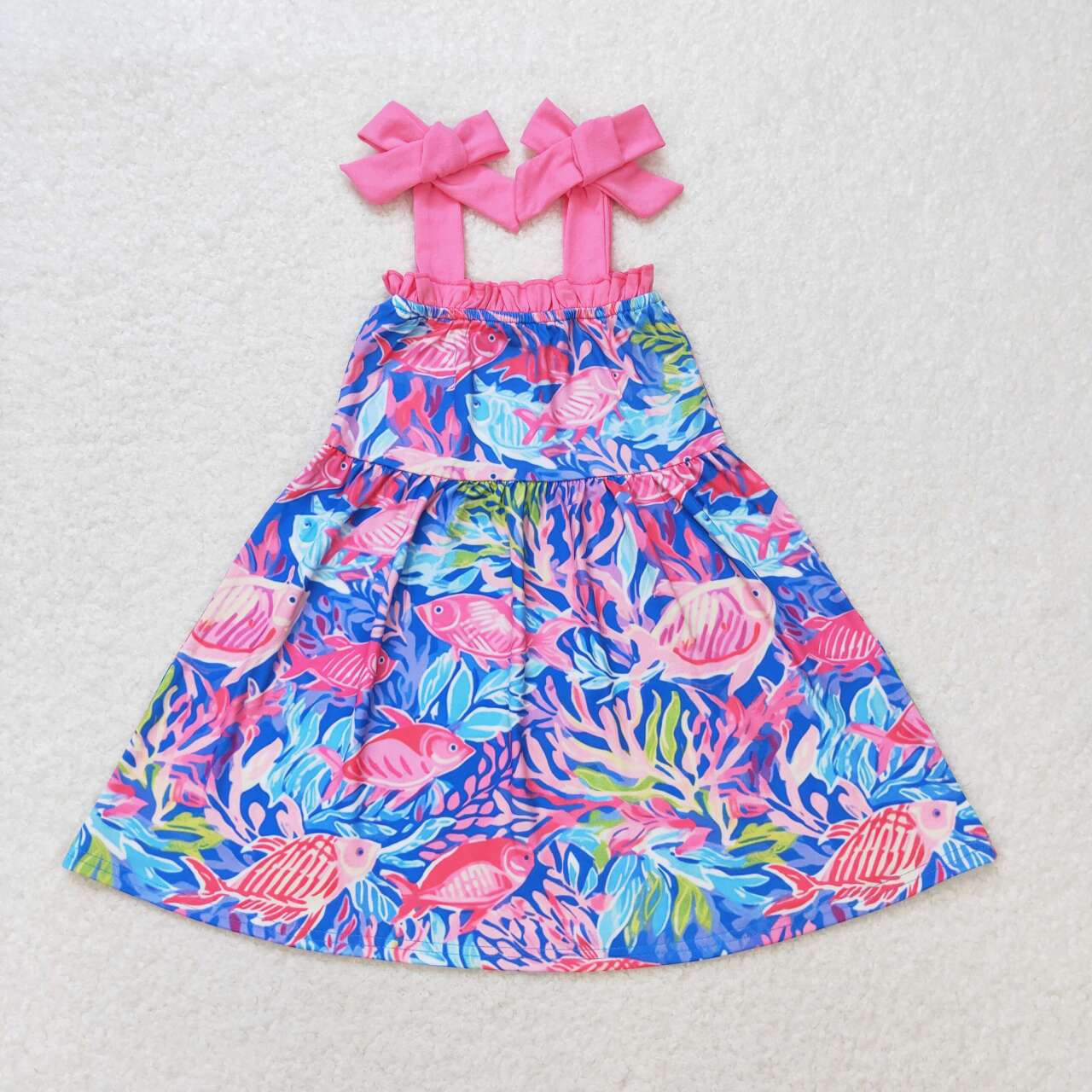 GSD1172 colorful fishing aquatic plant hot pink girls dress