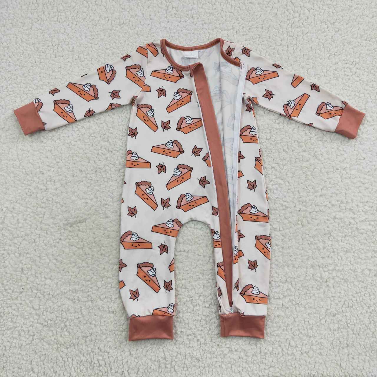 LR0353 Cake Pie Brown Long Sleeves Kids Romper