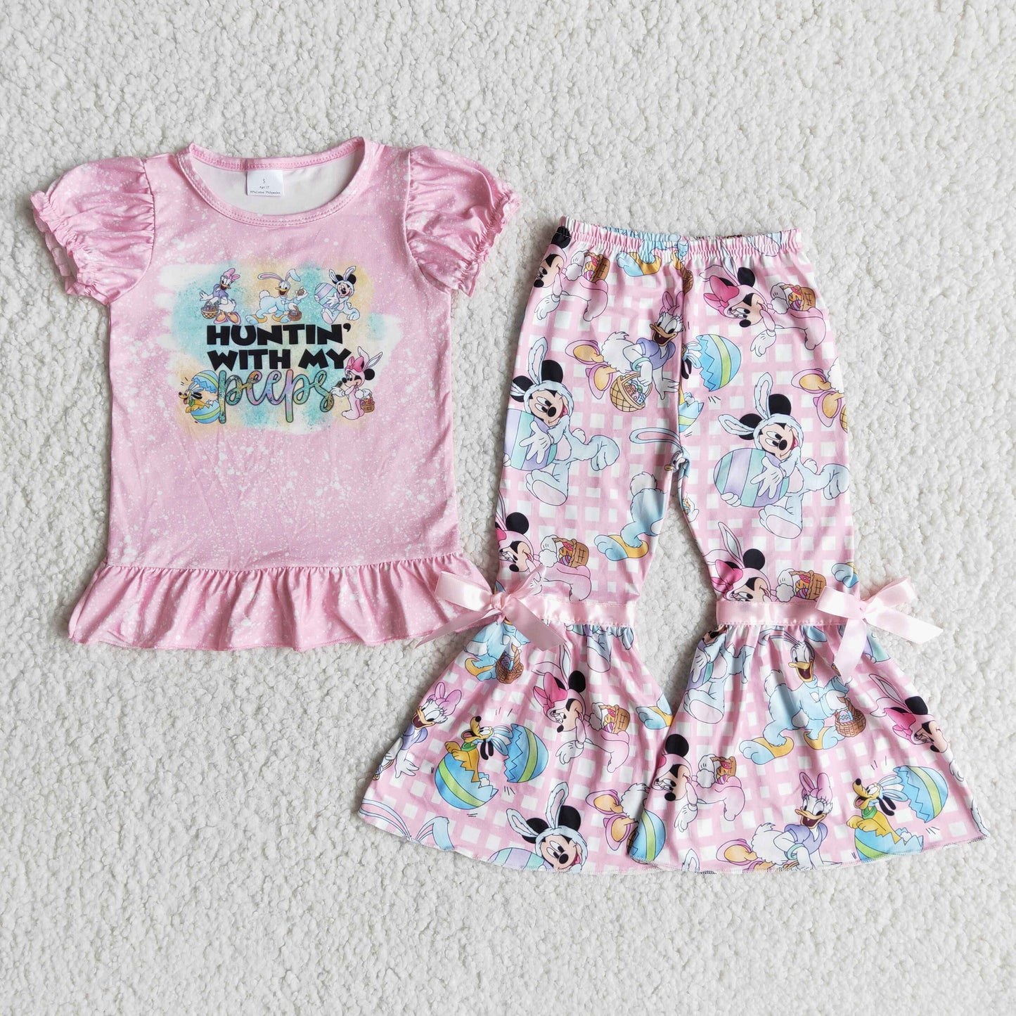 E7-19 Easter Cartoon Baby Girls With Bow Pants Outfits