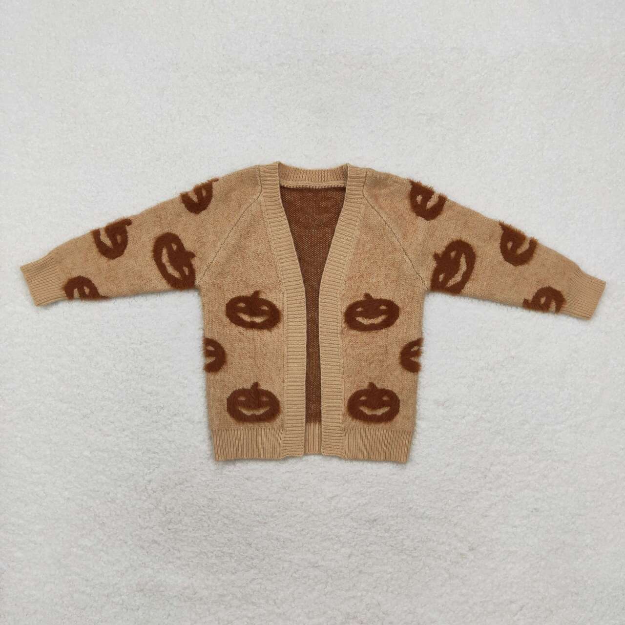 GT0651 Halloween pumpkin khaki sweater long sleeve girls coat