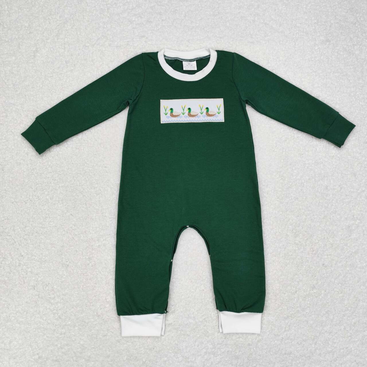 USA SHOP LR1465 embroidery mallard duck green long sleeve boys romper