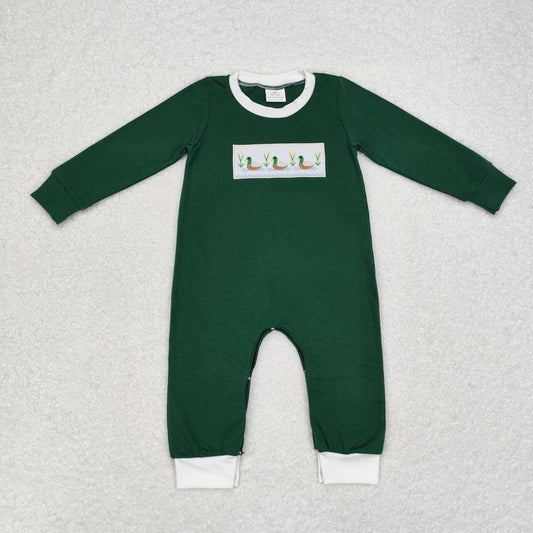 USA SHOP LR1465 embroidery mallard duck green long sleeve boys romper