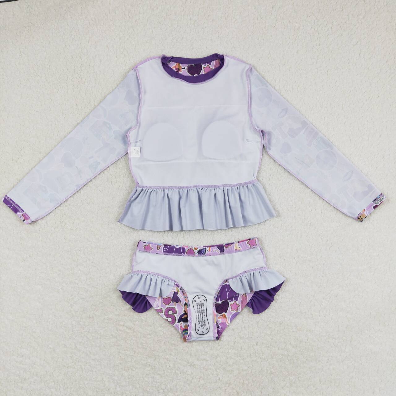 S0294 country singer TS purple long sleeve girls swimsuits