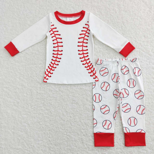 BLP0425 Baseball red & white long sleeve pants boys pajamas