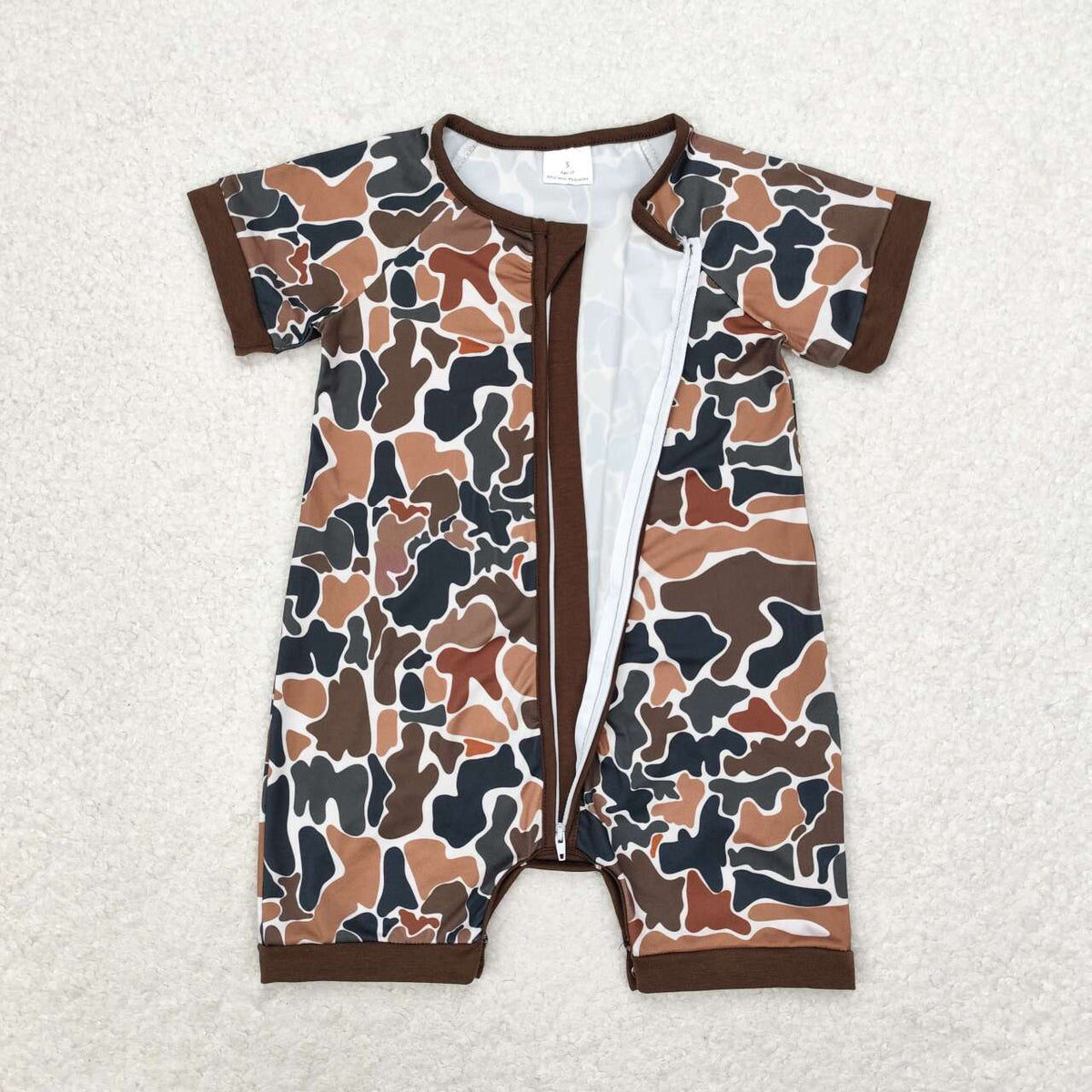 SR0666 Camo short sleeve zipper kids romper