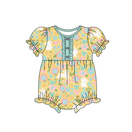 custom moq 5 Easter bunny rabbit flowers short sleeve girls romper