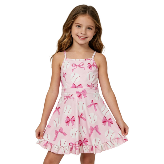 GSD2567 yoga baseball hot pink bows skorts girls dress