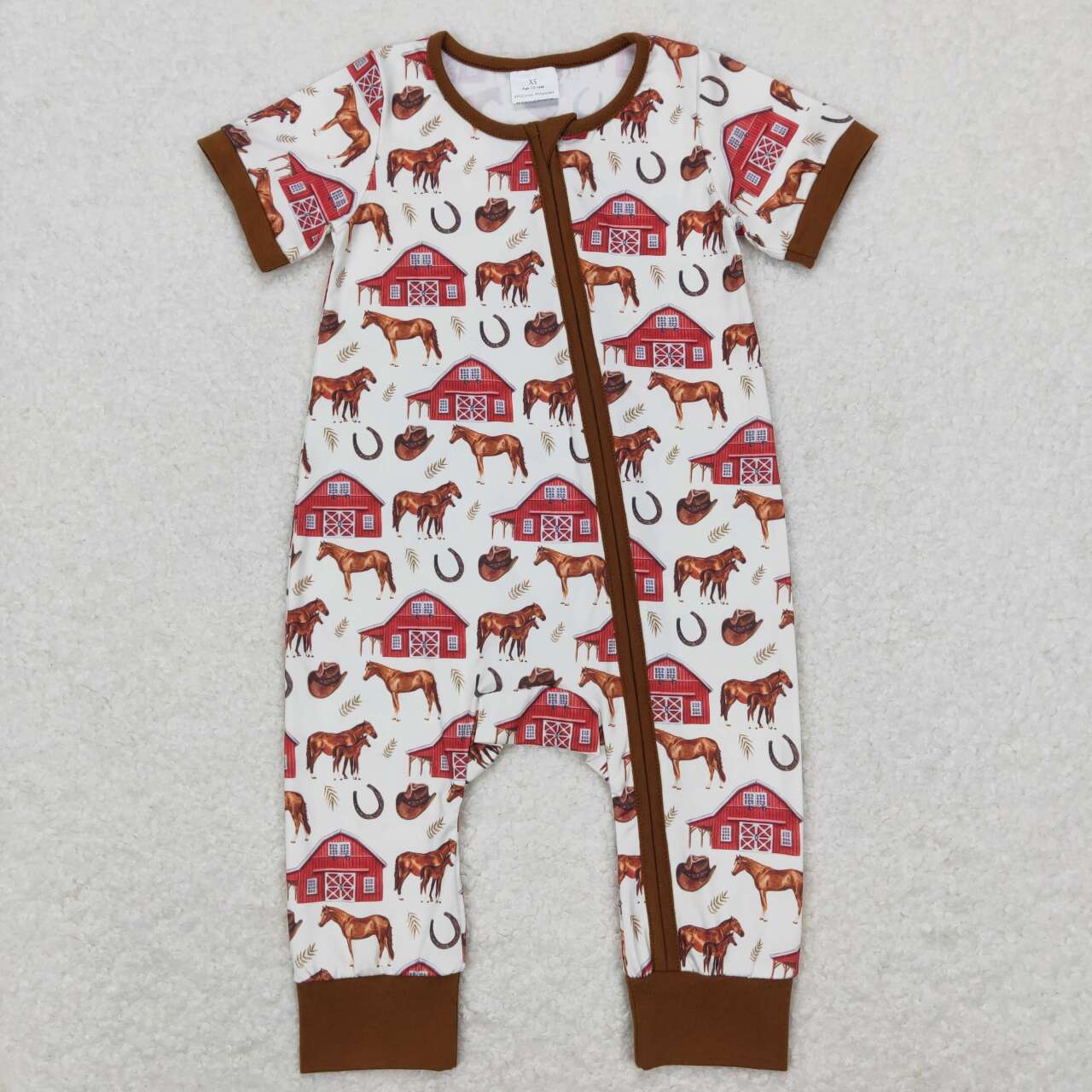 SR0509 Farm house horse short sleeve kids romper