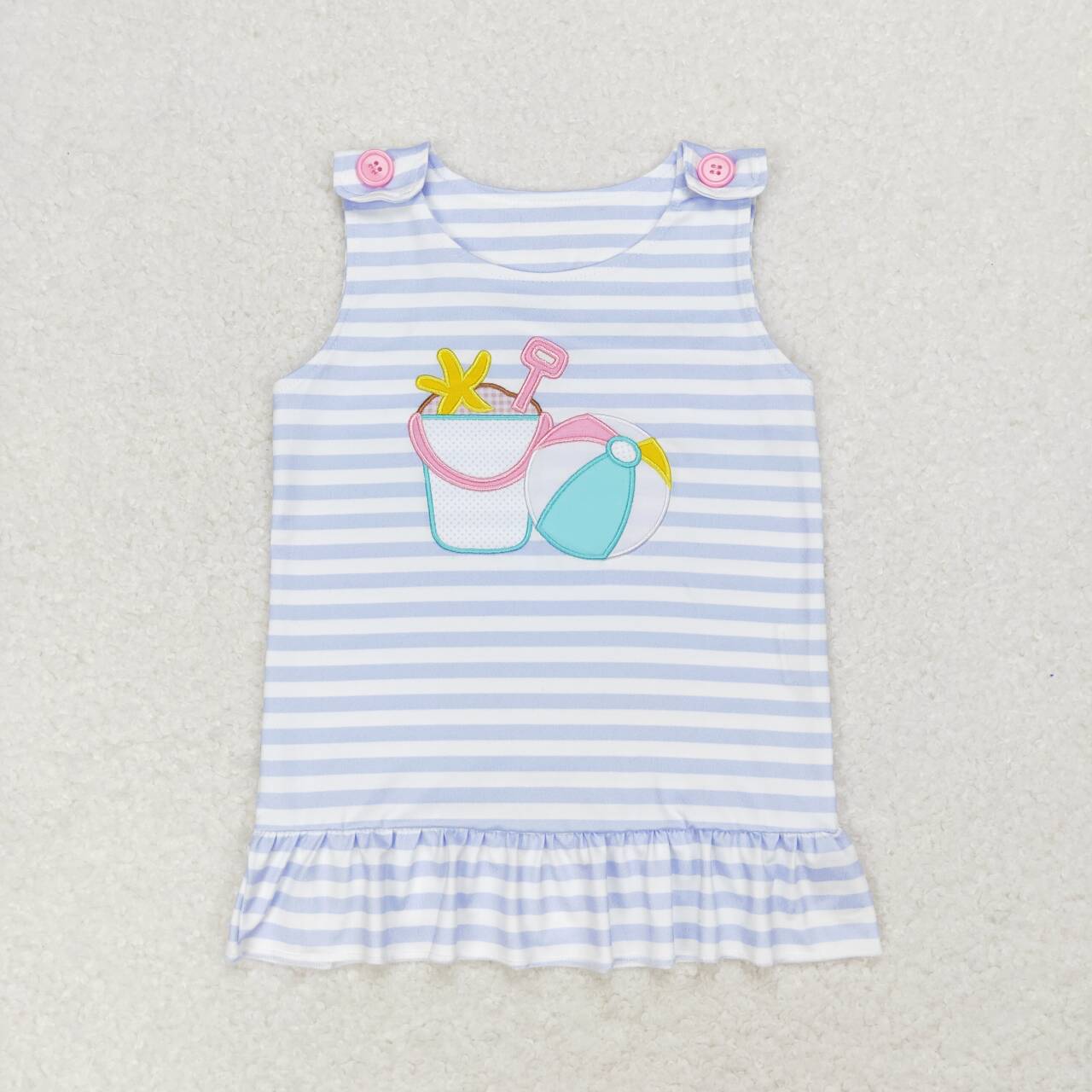 GT0568 embroidery sandbeach ball blue striped sleeveless girls top