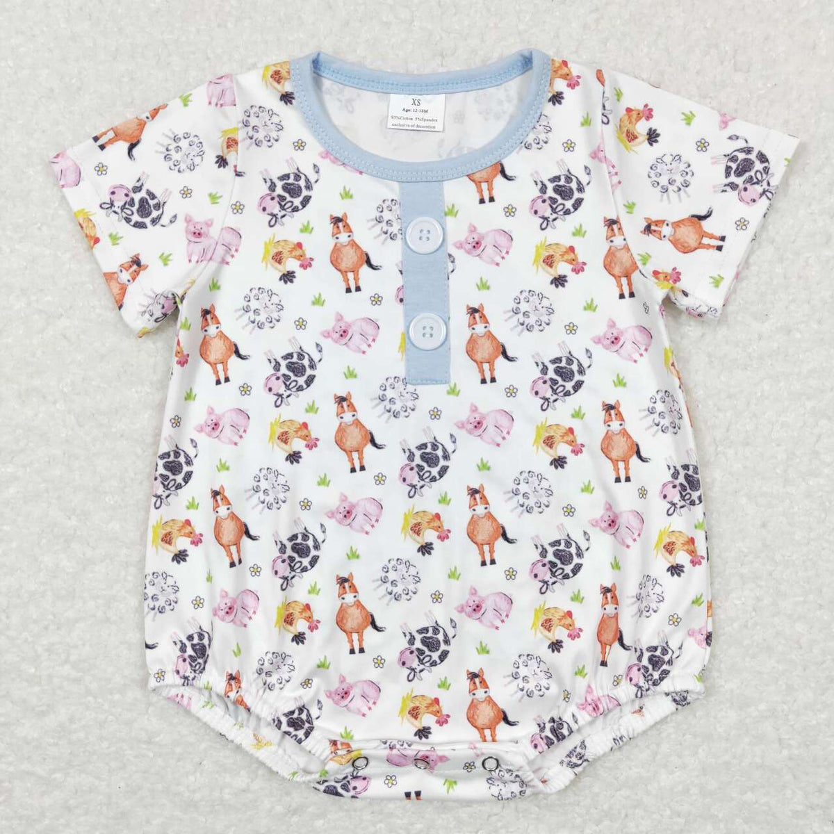 SR0607 Farm cow horse pig short sleeve boys romper
