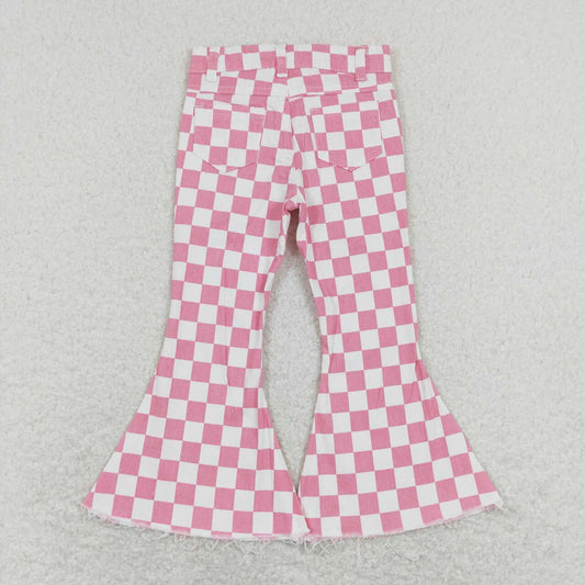 P0348 Pink checkered girls denim pants