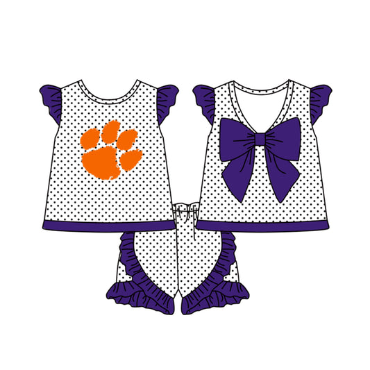 custom S 8.14 Purple flutter sleeve shorts girls & boy set