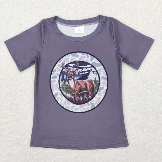 BT0464 Hunting deer grey short sleeve boys t-shirt