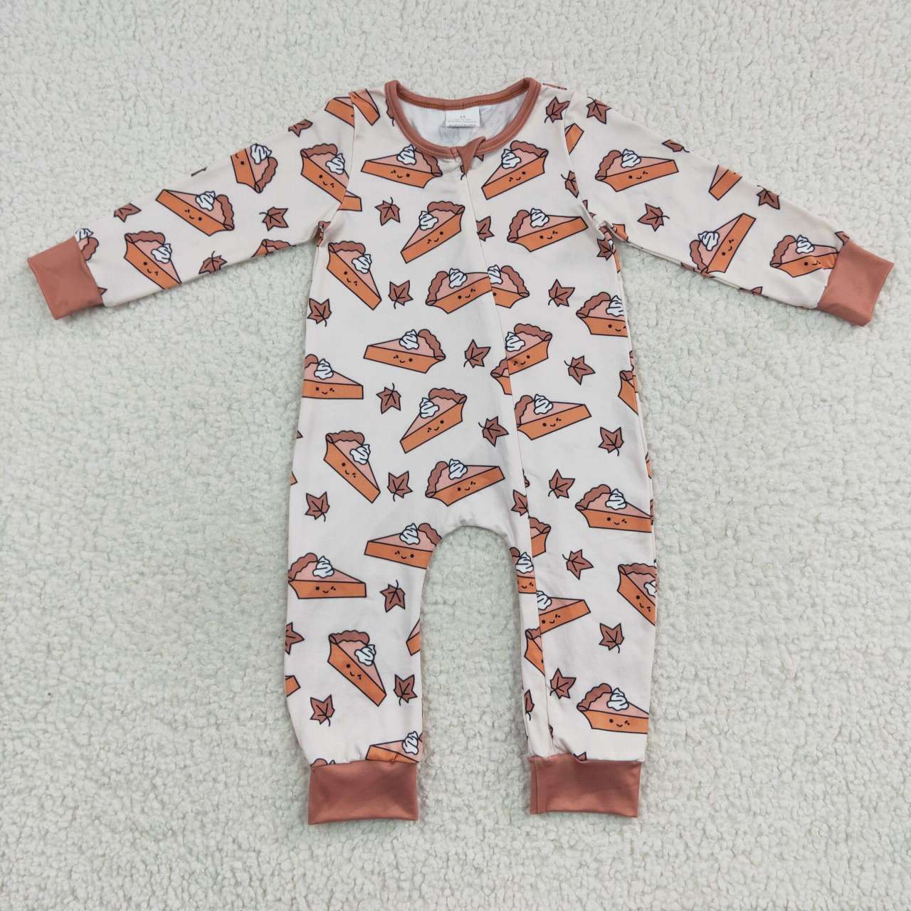 LR0353 Cake Pie Brown Long Sleeves Kids Romper